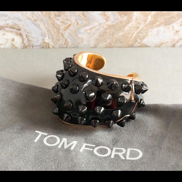 Tom Ford Enamel Gold Black Spike Cuff Bangle - Picture 3 of 8